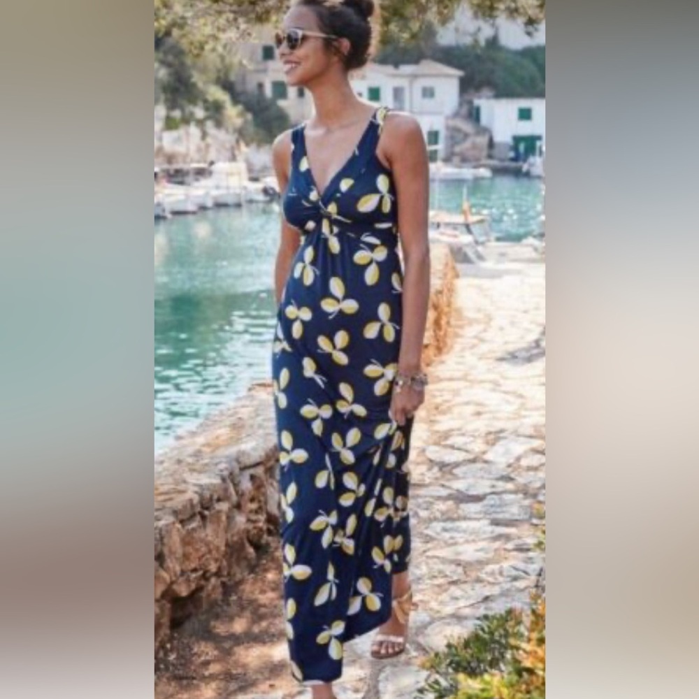 Boden Navy and Yellow Floral Maxi Dress